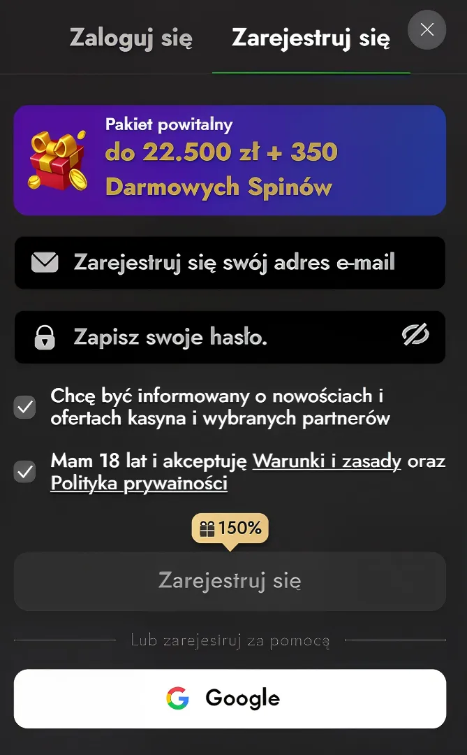 Rejestracja w Oscarspin